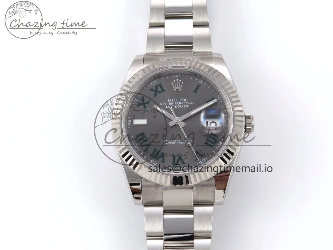 0509 GoodFit DateJust 41 126334 EWEF Best Edition Gray Dial Green Roman on Oyster Bracelet A 1054